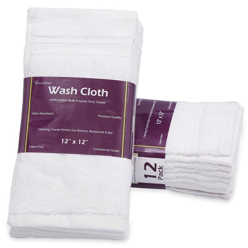 Excellent Deals Kitchen Wash Cloth 12 Pack White – 100% Cotton Washcloth 12 x 12 – Absorbent and Soft Bathroom washcloths – Machine Washable Facecloth – Lint Free Face Towels 12 – Pack Wash Cloth-white