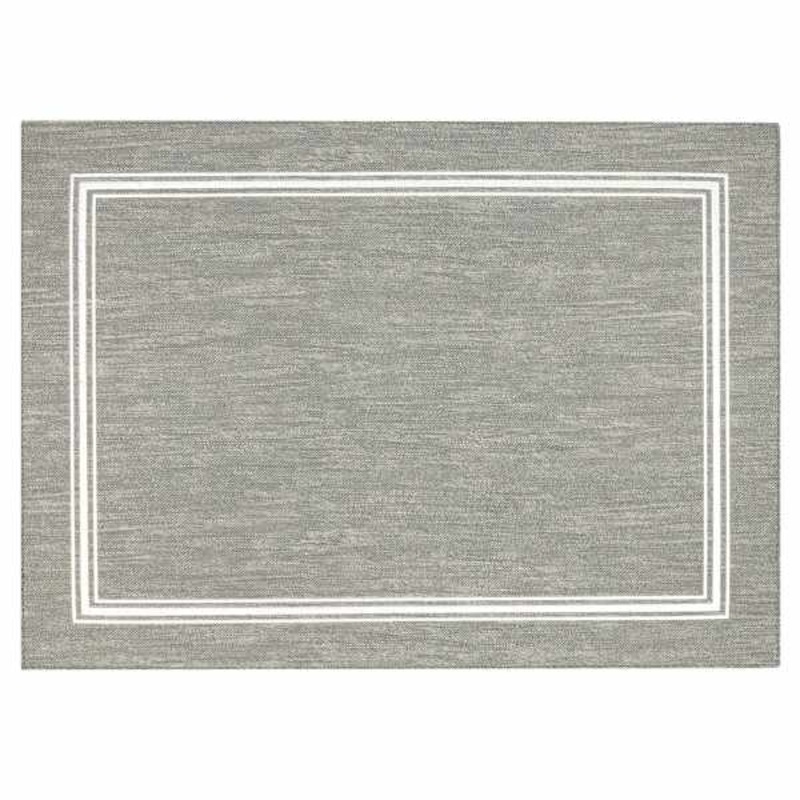 Grey Faux Leather Placemat with White Embroidered Border, 13×17