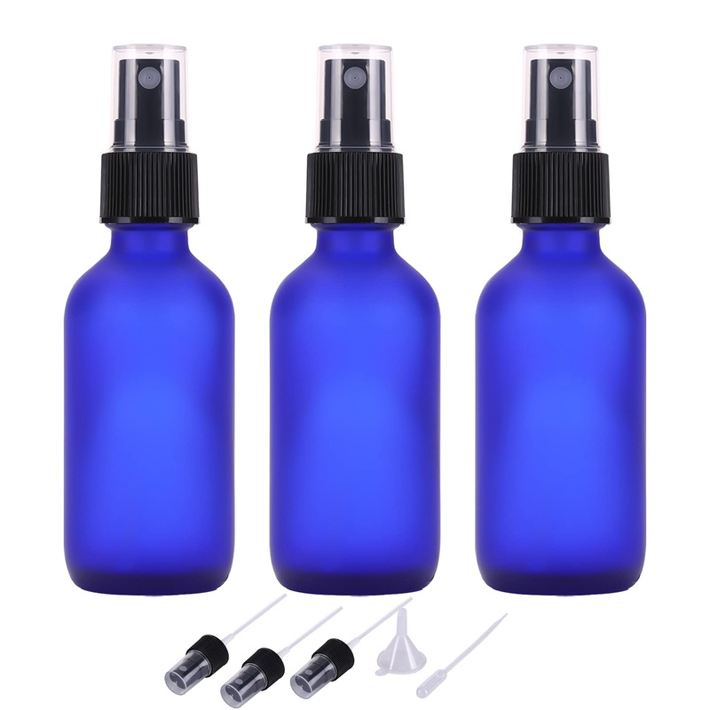 LIYUABU 60ml Frosted Blue Empty Glass Spray Bottles Small Fine Mist Atomiser Refillable Reusable Travel Spray Bottles for Essential Oil Hair Aromatherapy Perfumes Cleaning(2 Pack) Frosted Blue 2 pack