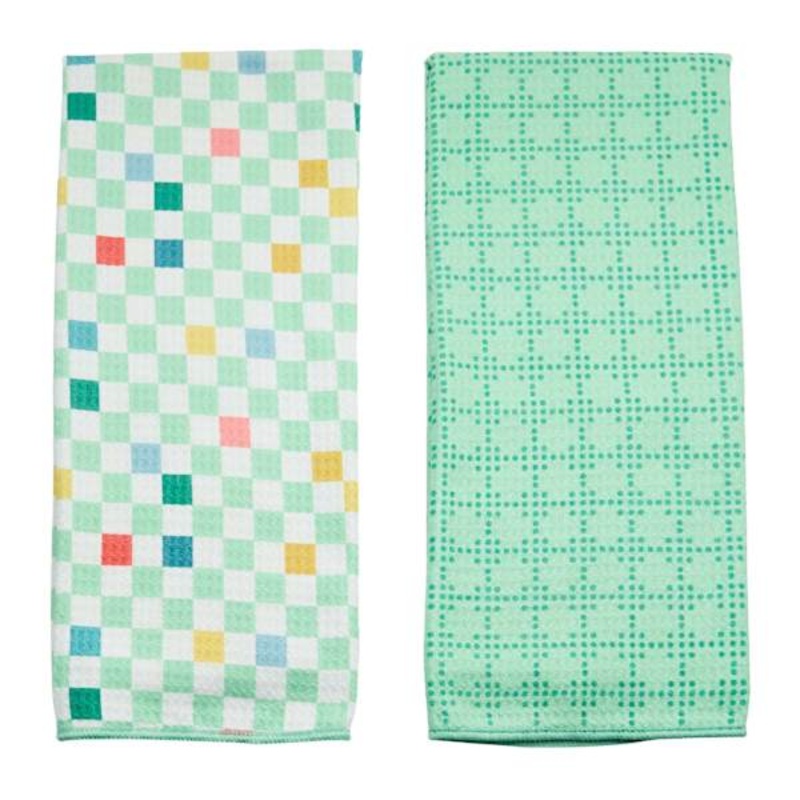 Set of 2 Green Waffle Kitchen Towels