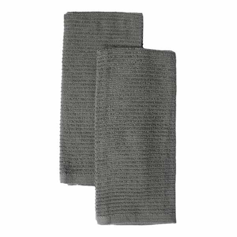 Set of 2 Grey Wave Terry Cotton Kitchen Towels
