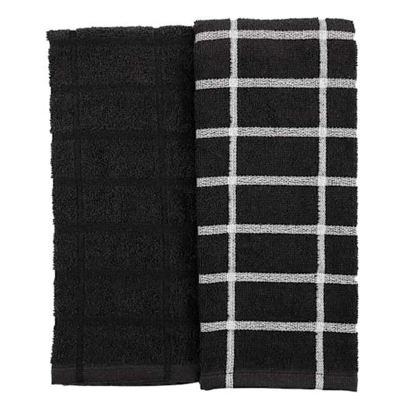 Set of 2 Windowpane Kitchen Towels, Black