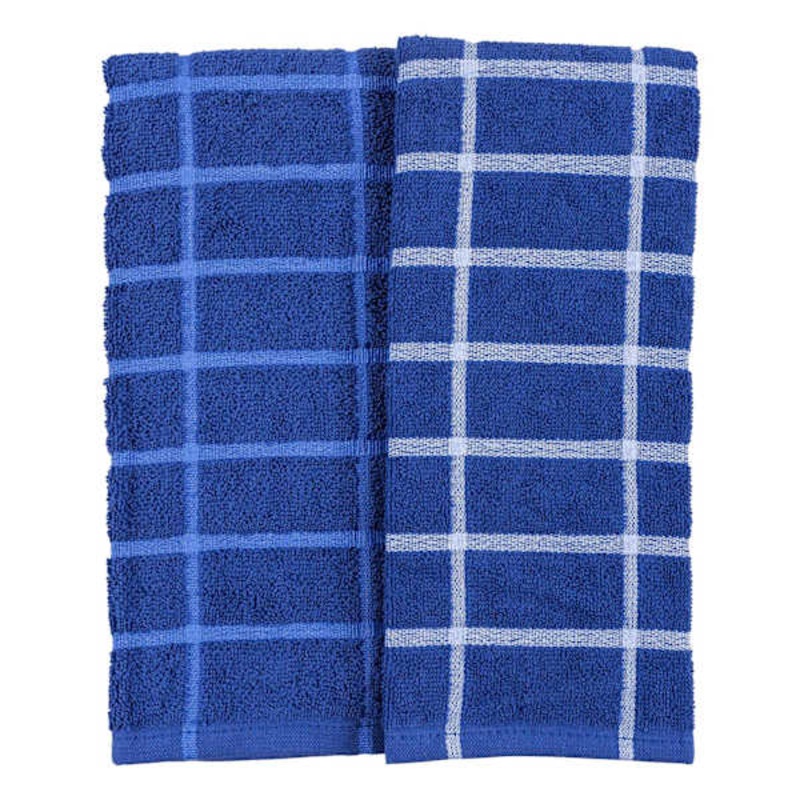 Set of 2 Windowpane Kitchen Towels, Blue