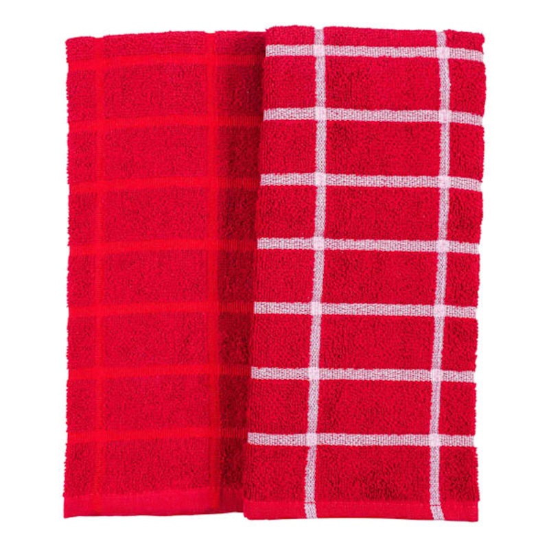 Set of 2 Windowpane Kitchen Towels, Red