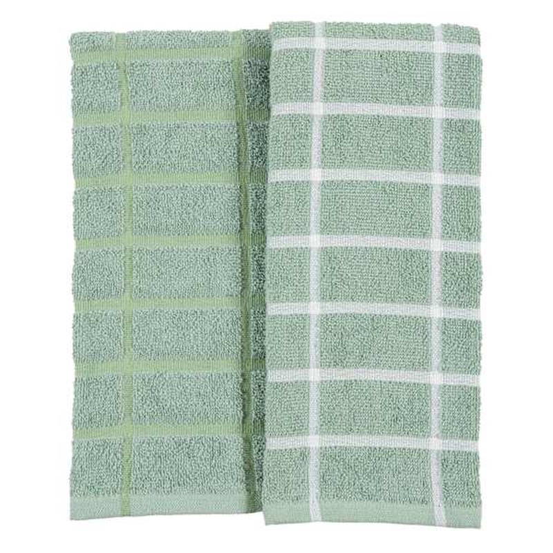 Set of 2 Windowpane Kitchen Towels, Sage