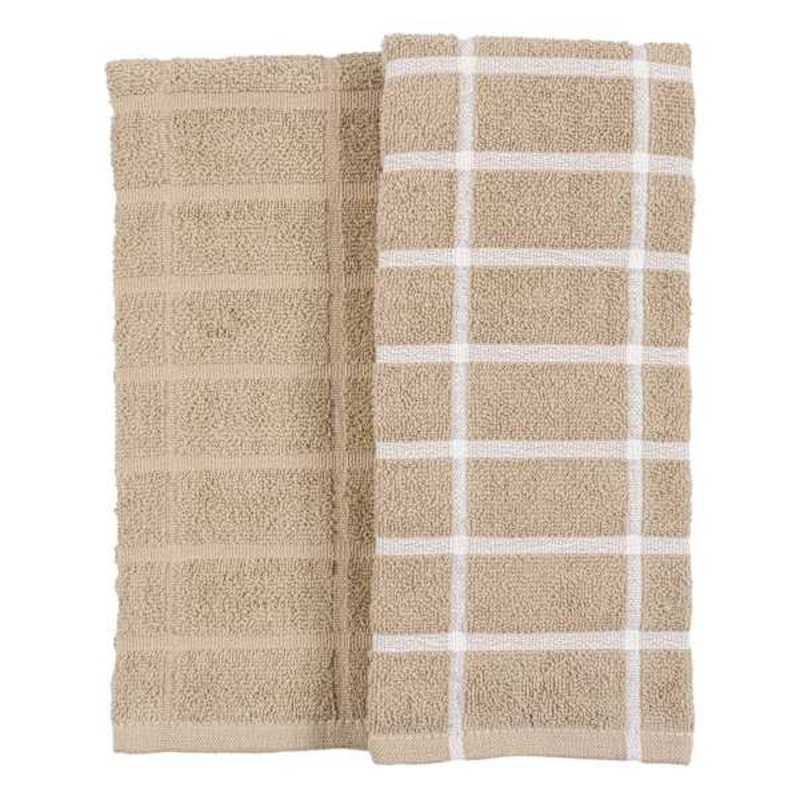 Set of 2 Windowpane Kitchen Towels, Taupe