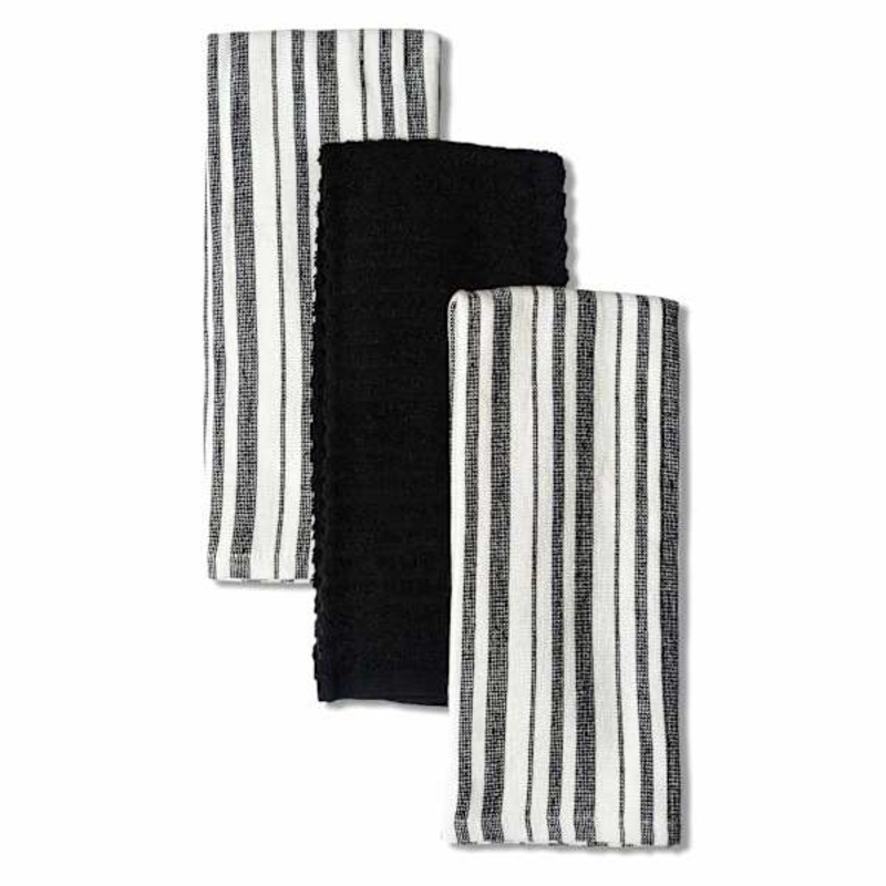 Set of 3 Black Lakewood Reverse Terry Kitchen Towels