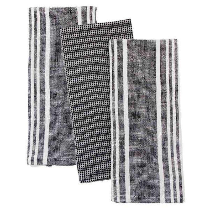 Set of 3 Black Porter Slub Waffle Cotton Kitchen Towels