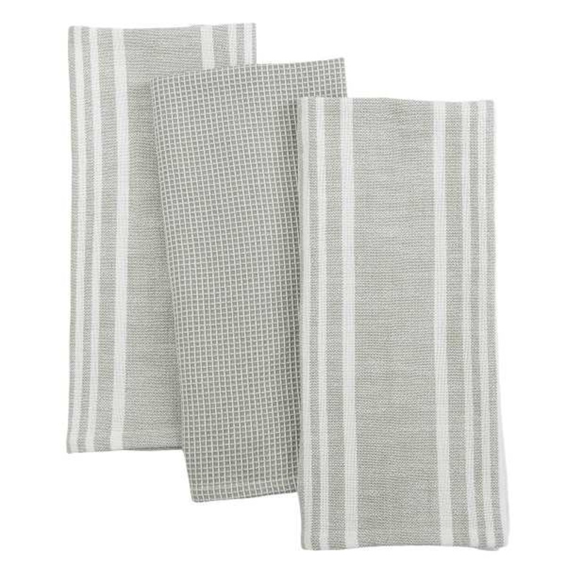 Set of 3 Green Porter Slub Waffle Cotton Kitchen Towels