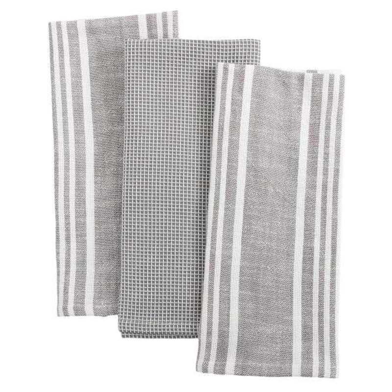 Set of 3 Grey Porter Slub Waffle Cotton Kitchen Towels