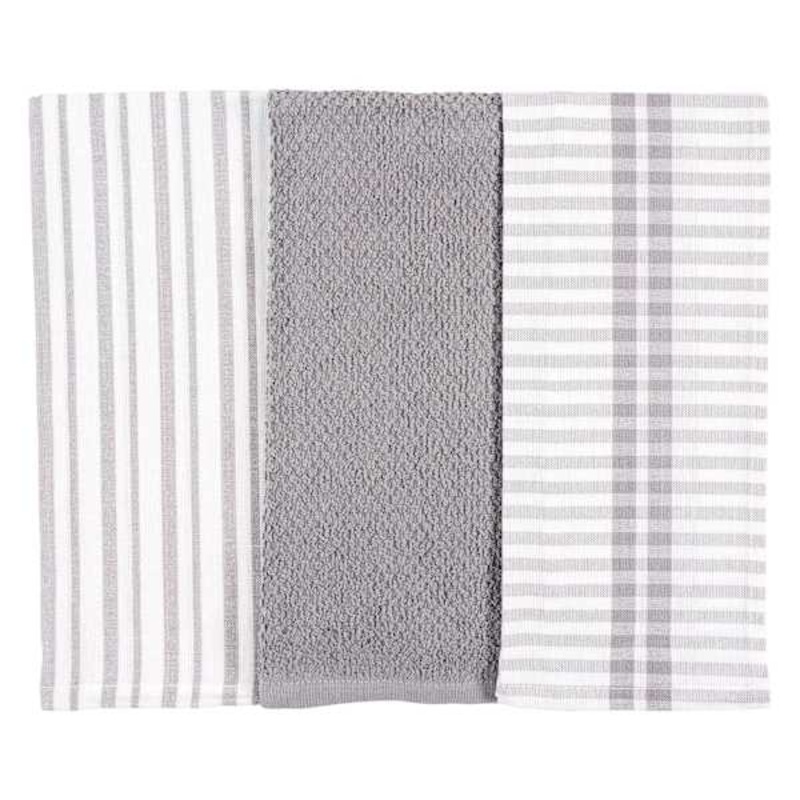 Set of 3 Mixed Grey Flat Terry Kitchen Towels