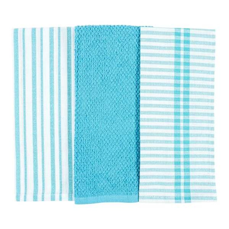 Set of 3 Mixed Nile Blue Flat Terry Kitchen Towels
