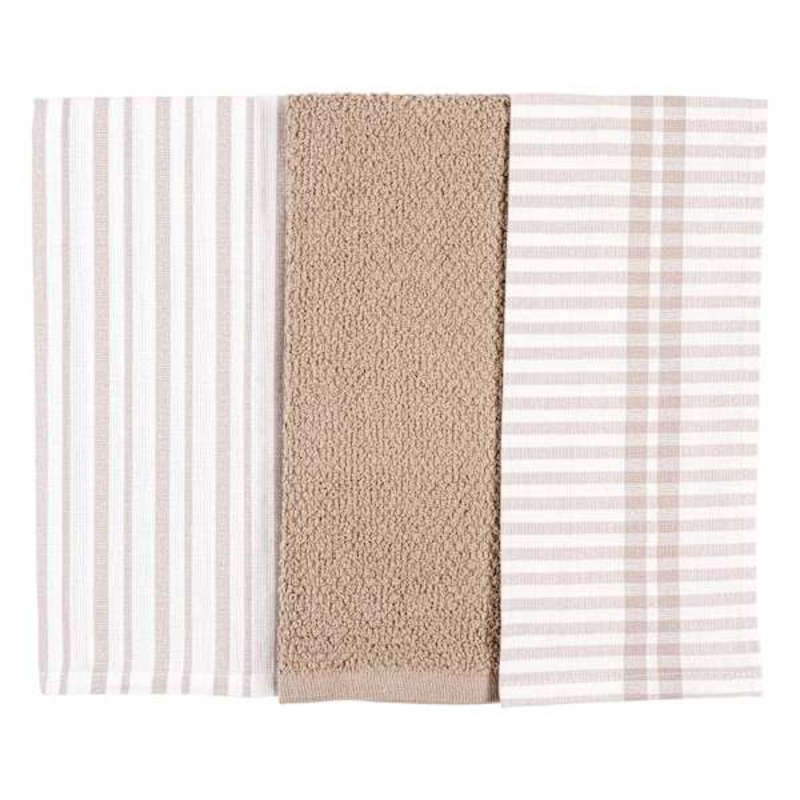 Set of 3 Mixed Taupe Flat Terry Kitchen Towels