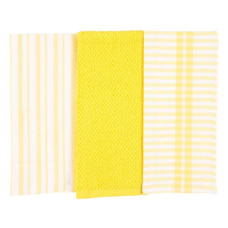 Set of 3 Mixed Yellow Flat Terry Kitchen Towels