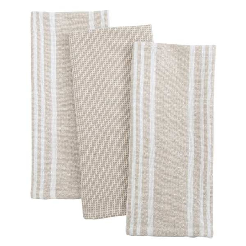 Set of 3 Taupe Porter Slub Waffle Cotton Kitchen Towels
