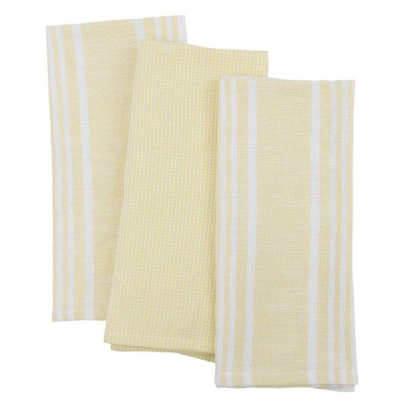 Set of 3 Yellow Porter Slub Waffle Cotton Kitchen Towels