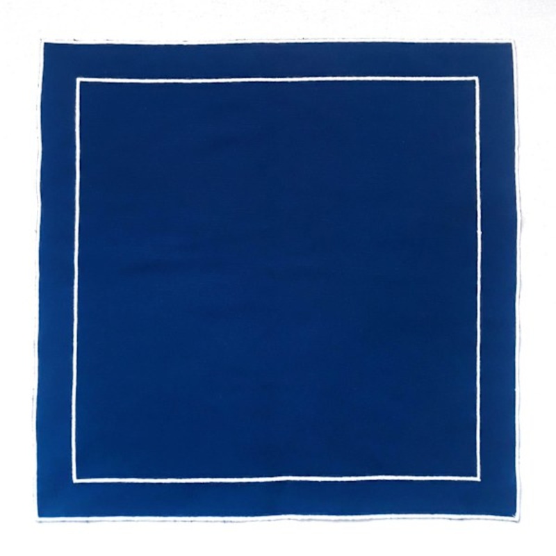 Set of 4 Embroidered Blue Scalloped Cloth Napkins