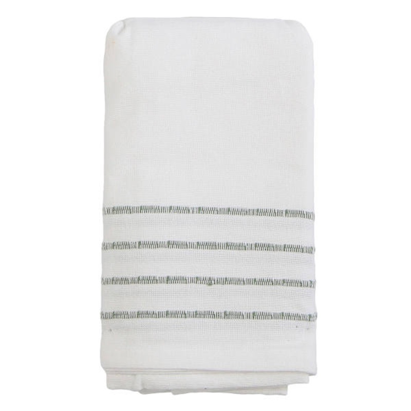 Set of 4 Ivory Ribbed Napkins with Green Insert Stripes, 18″
