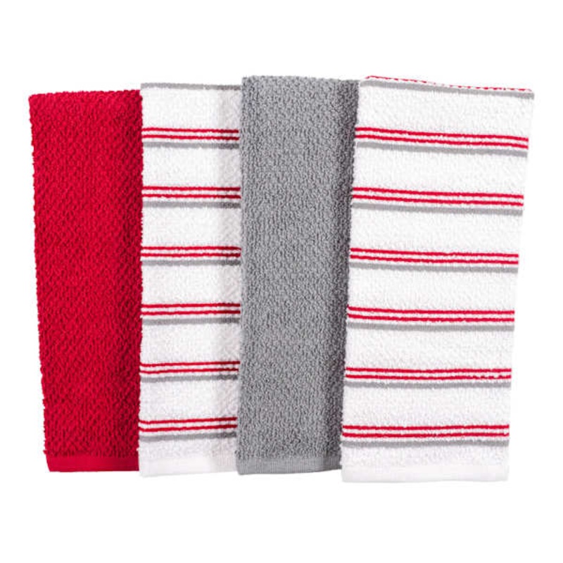 Set of 4 Rockridge Striped Kitchen Towels, Red