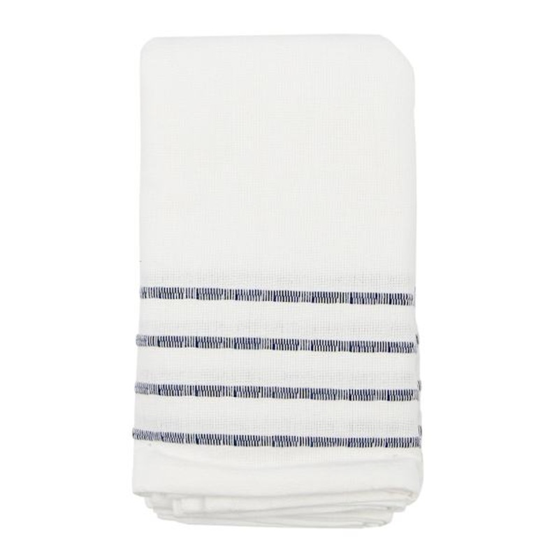 Set of 4 White Ribbed Napkins with Blue Insert Stripes, 18″