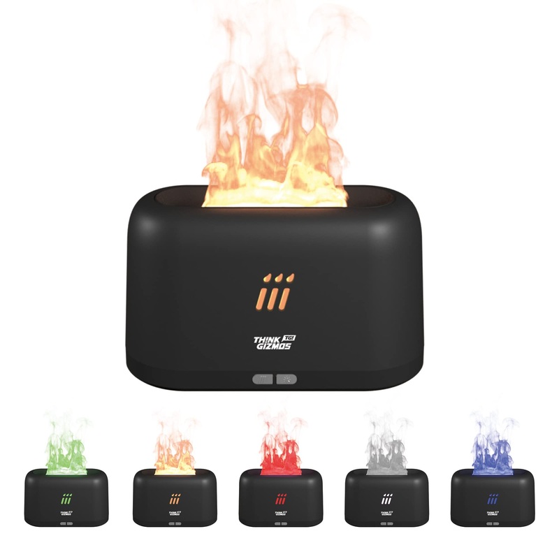 Think Gizmos Humidifier with Colour Changing Flame Effect: Humidifiers for Home Office Yoga Spa with Auto Shut-Off Ultra Quiet for Home Bedroom and Offices up to 10 Hours Run Time (Black)