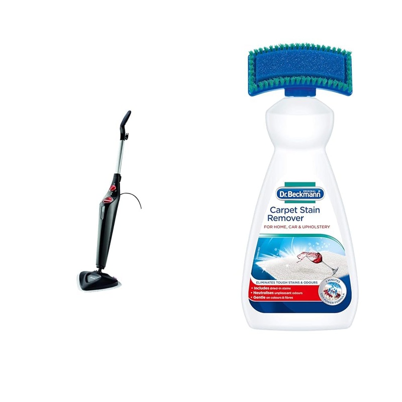 Vileda Steam Mop Plus UK Version Black Efficient and Hygienic Cleaning for Floors & Dr. Beckmann Carpet Stain Remover | Removes New and Dried-in Stains | Includes Applicator Brush 650 ml