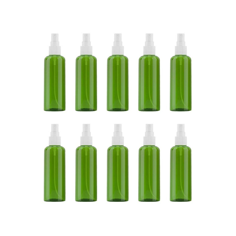 VOANZO 10PCS Empty Plastic Spray Bottle 100ml Fine Mist Travel Atomiser Set Refillable Travel Size Bottle Toiletries Liquid Containers (green) White Green