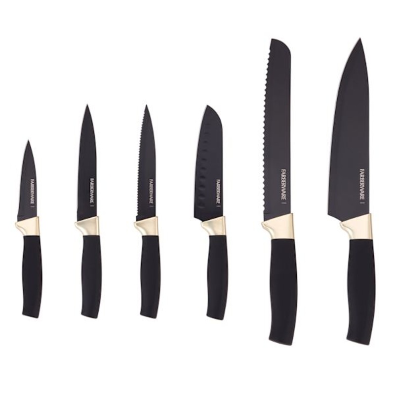 12-Piece Black with Brass Kitchen Knife Set