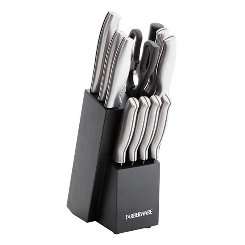 12-Piece Stamped Stainless Steel Cutlery Block Set, Black