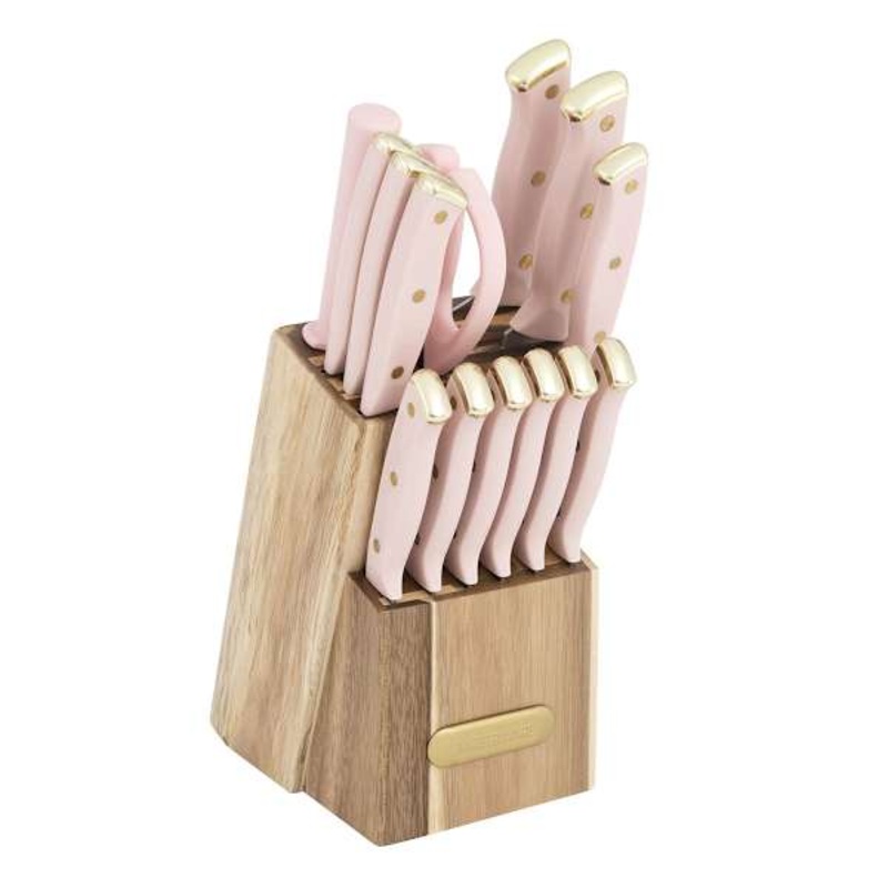 15-Piece Gold & Blush Cutlery Block Set