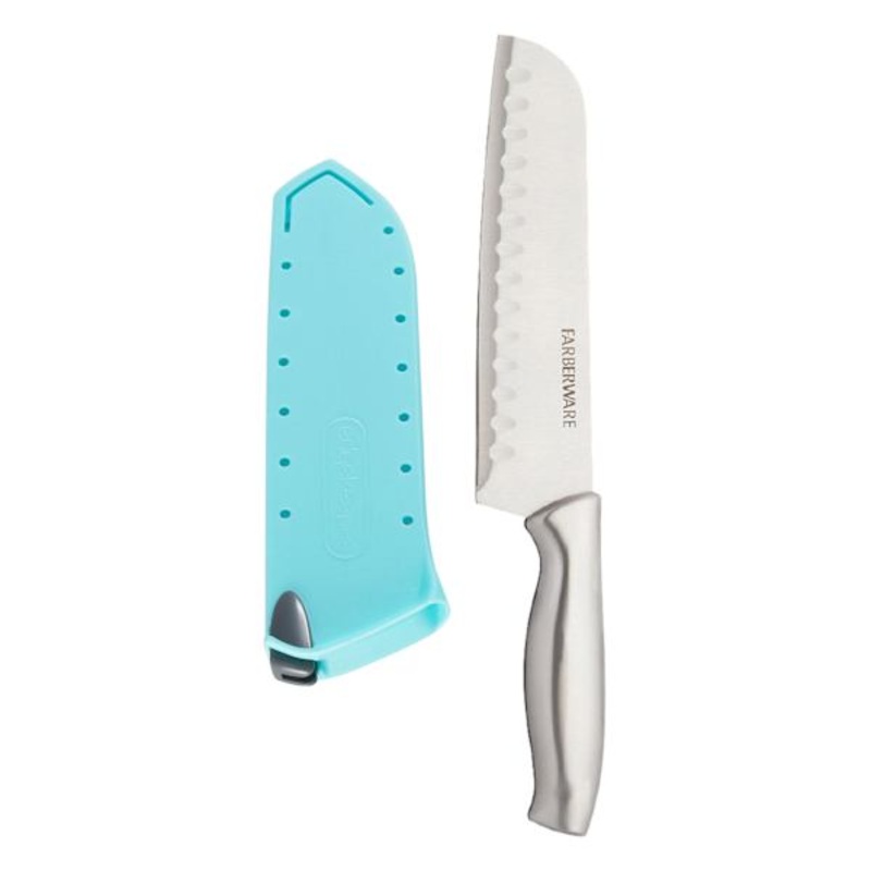 Edgekeeper Stamped Stainless Steel Santoku Knife, 7″