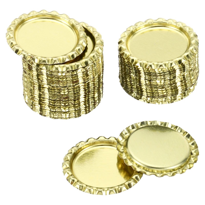 PATIKIL 1 Inch Flat Decorative Bottle Caps 50 Pack Craft Bottle Pendant Trays Double Sides Printed for DIY Pendants Craft Scrapbooks Gold Tone