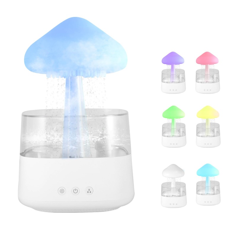 Rain Cloud Humidifier 450ml Cloud Raindrop Humidifiers with 7 Color Changing Lights Night Light with Timer Aromatherapy Essential Oil Diffuser Micro Desk Fountain Water Drop Sound for Bedroom White