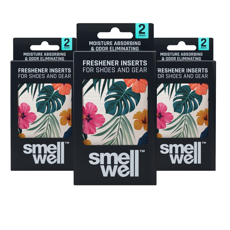 SmellWell 3-Pack Floral Odor Eliminating Air Purifying Bags (6 Pairs | 100g) Activated Bamboo Charcoal Air Freshener for shoes and gear 6 Pack Value (6x 50g) Scented – Floral