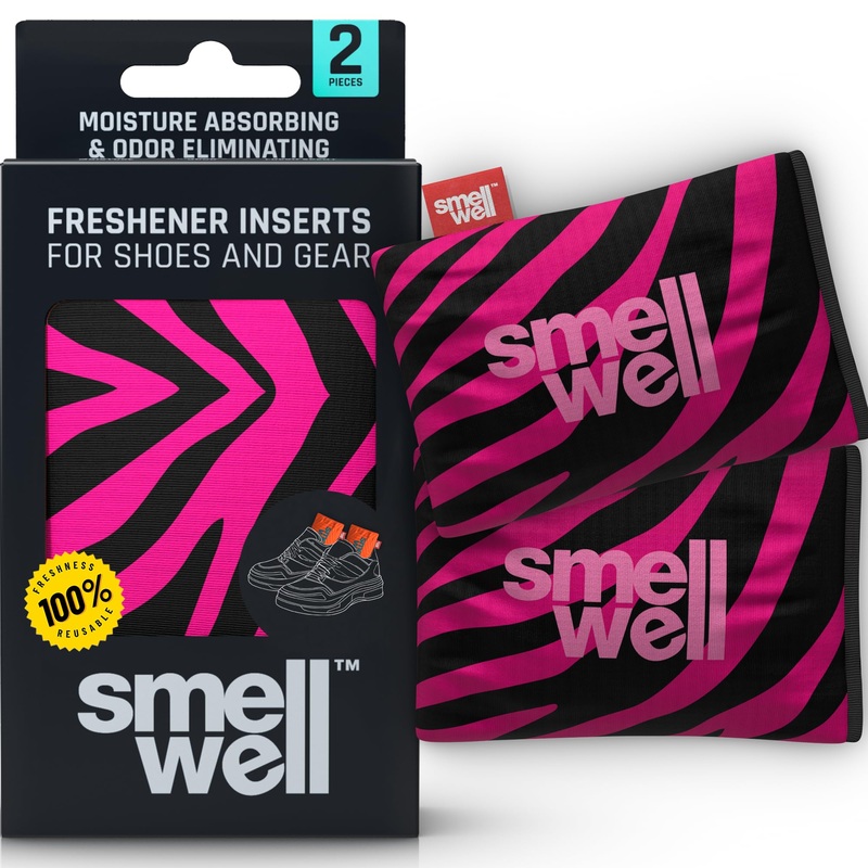 SmellWell Odor Eliminating Air Purifying Bags (2 Pack | 100g) Activated Bamboo Charcoal Air Freshener for use from Gym to Car to Home (Pink Zebra Original) Original Pink Zebra