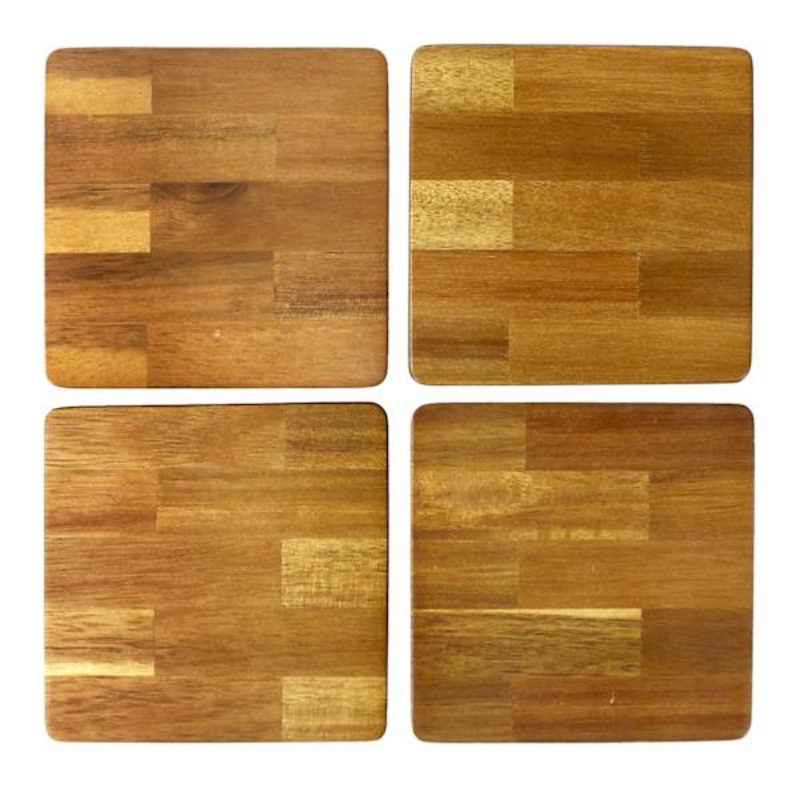 Set of 4 Square Acacia Wood Coasters