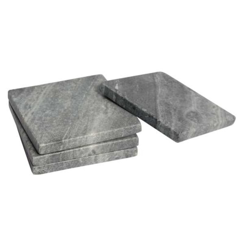 Set of 4 Square Grey Marbled Stoneware Coasters