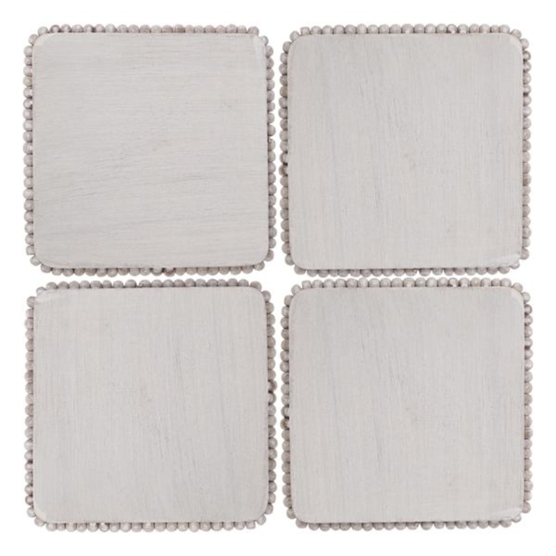 Set of 4 Square White Beaded Wood Coasters