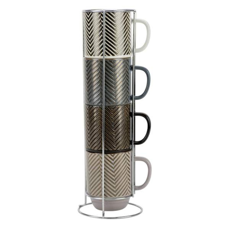 Set of 4 Stacked Assorted Chevron Print Mugs, 14oz