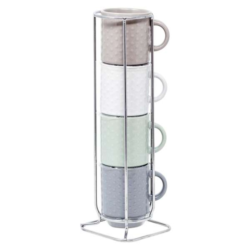 Set of 4 Stacked Embossed Espresso Mugs, 3oz