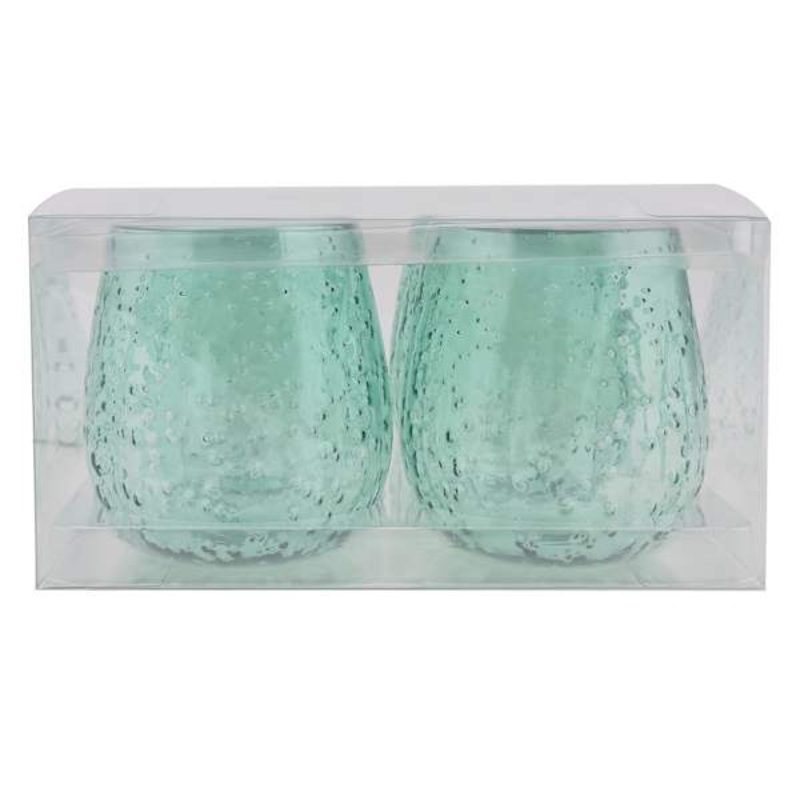 Set of 4 Teal Bubble Stemless Wine Glasses