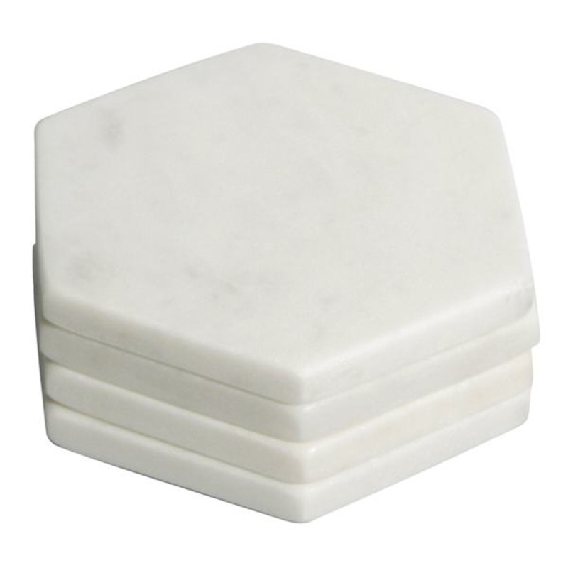 Set of 4 White Marbled Hexagon Coaster
