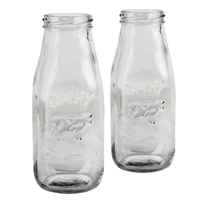 Set of 6 Country Milk Glass Bottles