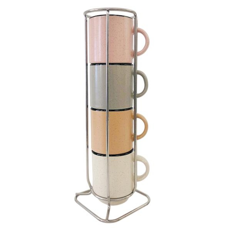 Stacked Assorted Matte Pastel Espresso Mugs, 3oz