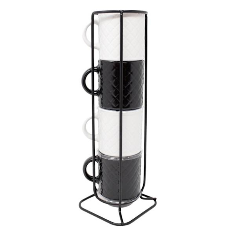 Stacked Black & White Espresso Mugs, 3oz