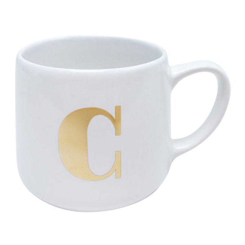 White & Gold Monogram Mug, C