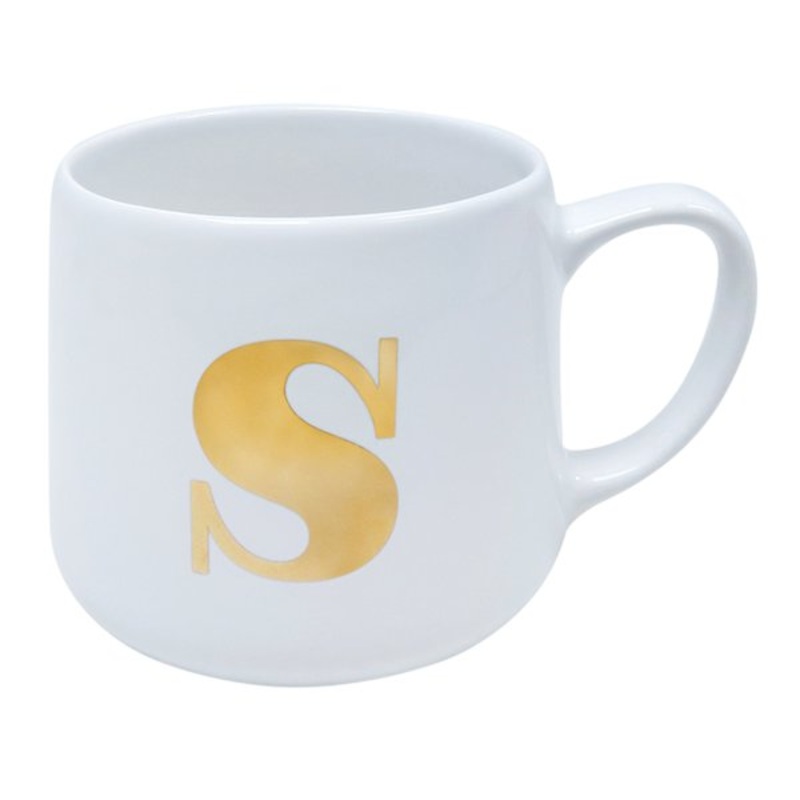 White & Gold Monogram Mug, S