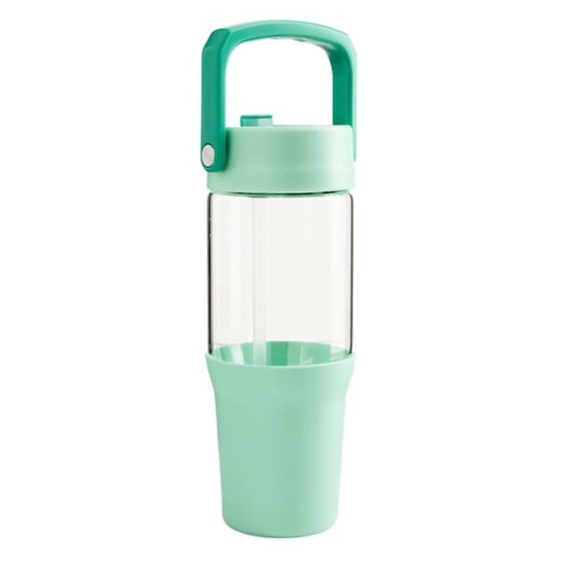 Green Glass Carry Handle Bottle with Ns Silicone Base, 32oz