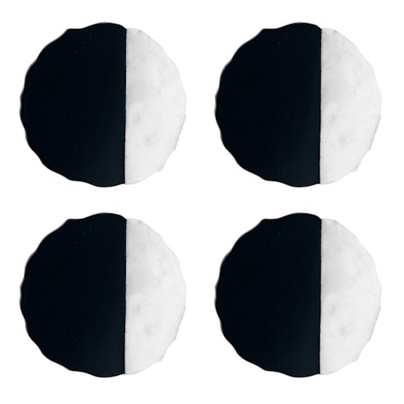 Set of 4 Black & White Marble-Look Wooden Coasters