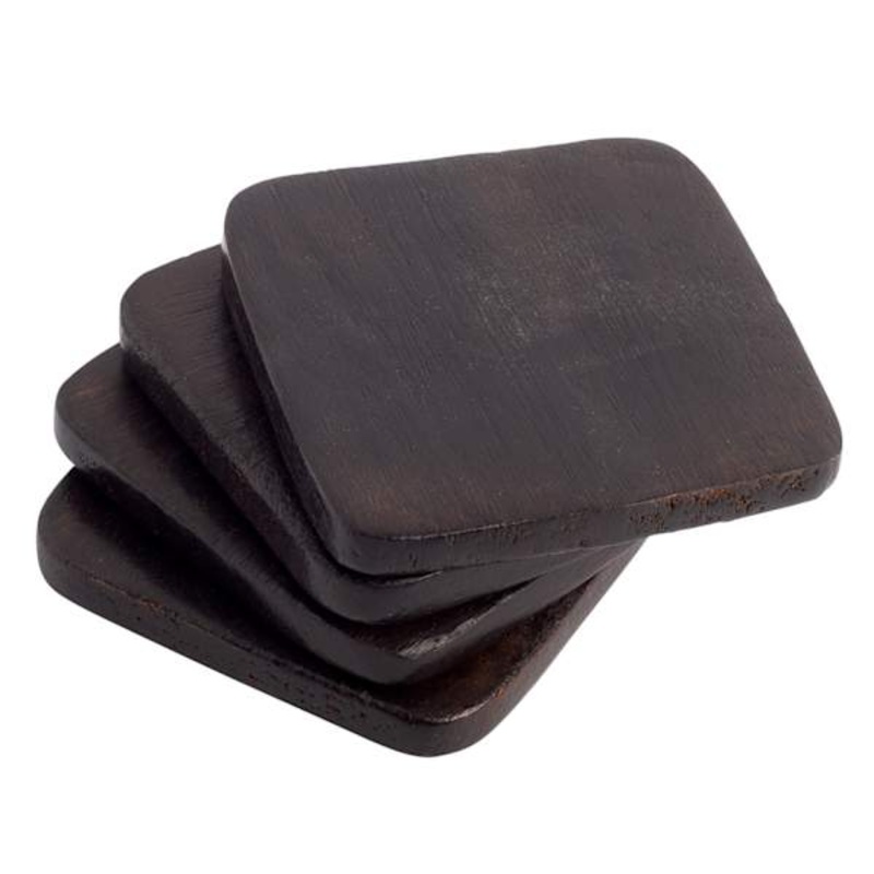 Set of 4 Burnt Wood Square Coasters, 4″
